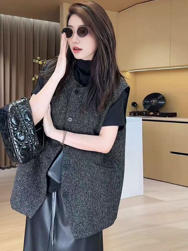 欧货小香风马甲坎肩女春秋季新款宽松显瘦百搭叠穿中长款马夹上衣|undefined