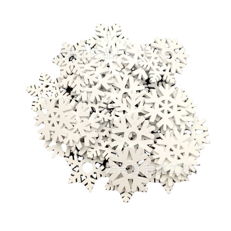 35mm5 copo de nieve blanco piezas de madera mezcladas regalos de Navidad madera hueca decoración de año nuevo 100 pc/bolsa