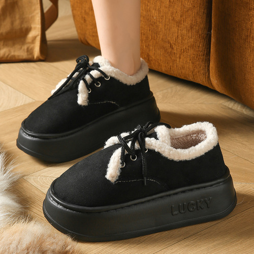 Tax-free) Korean-style retro versatile student cotton shoes for women, autumn and winter outerwear, lined for warmth Loafers with beans