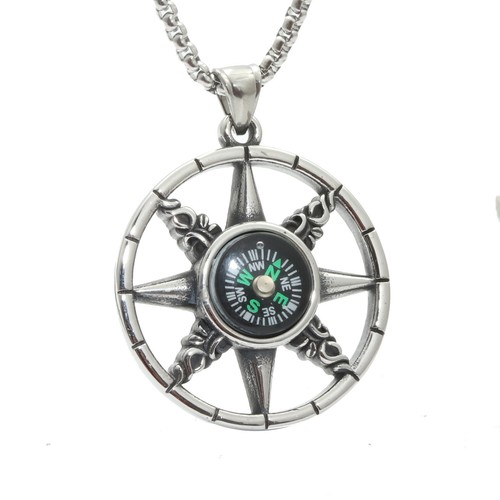 Rotatable Compass Necklace for Men and Women, Versatile Simple Titanium Steel Personal Hip-Hop Pendant, Trendy Brand Sweater Chain Accessory