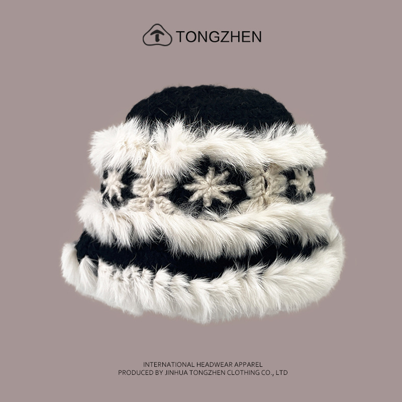 China-Chic Kaninchenhaar Löwe Erwachen Niedlicher Plüsch-Tigerkopf für Kinder, chinesische gestrickte Fischermütze im Winter_voghion.com