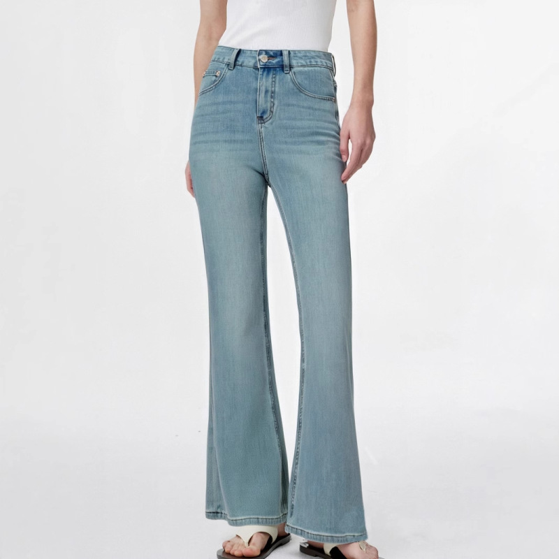 Four-Way Stretch Lyocell Flared Jeans for Women, New Spring Blue-Green High-Waisted Slimming and Leg-Lengthening Bell-Bottom Pants