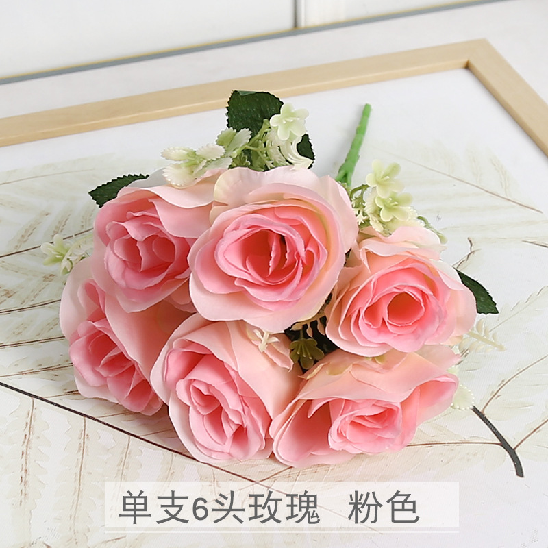 Flor artificial rosa 6 tenedores 6 cabezas flor falsa muebles para el hogar ins accesorios de fotografía de boda flor decorativa de alta gama