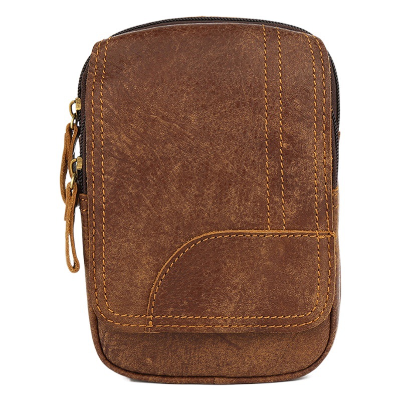 Frosted Leather Waist Bag Outdoor Retro Wear Belt Men's Sports Mobile Phone Waist Bag Top Layer Cowhide Leather Hanging Waist Men's Bag