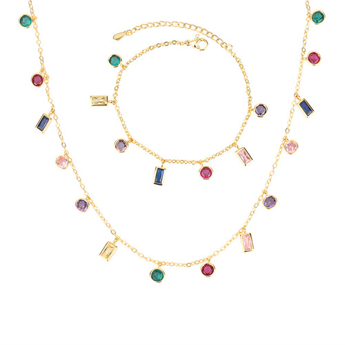 Zhuang ShengSheng Jewelry: Women's European & American-Style New Collection, Unique Color-Matching Glass Stone Bracelet & Necklace—Elegant Accessories for Girls, Wholesale