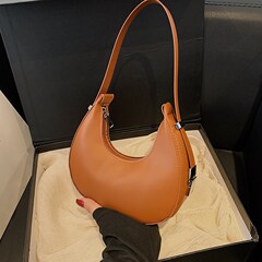 2025春夏新作ファッション純色フランス通勤新月バッグ女性カジュアル質感ファッションシングル肩脇下バッグ女性