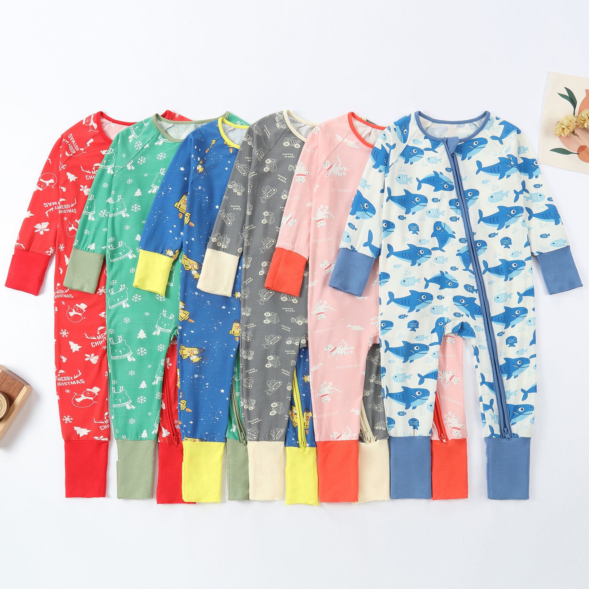 Cross-Border Bamboo Fiber Baby Long-Sleeved Onesie Newborn Long-Sleeved Onesie with Hand and Foot Covers Baby Pajamas