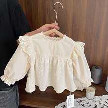女童新款春装衬衫上衣甜美范中小童花边长袖儿童宝宝荷叶边娃娃衫