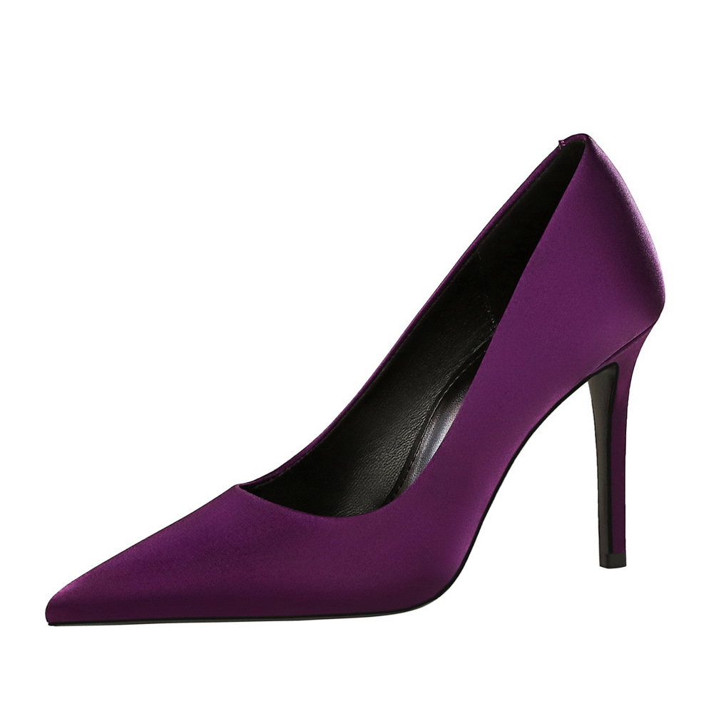 Women's Satin Stiletto Heel Pumps Pointed Toe Slip-on Banquet_voghion.com