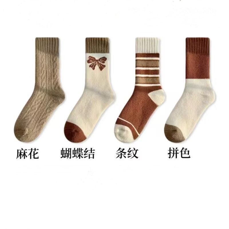 秋冬甜美蝴蝶结保暖毛圈袜袜子女秋冬日系ins潮中筒袜加厚长筒袜|undefined