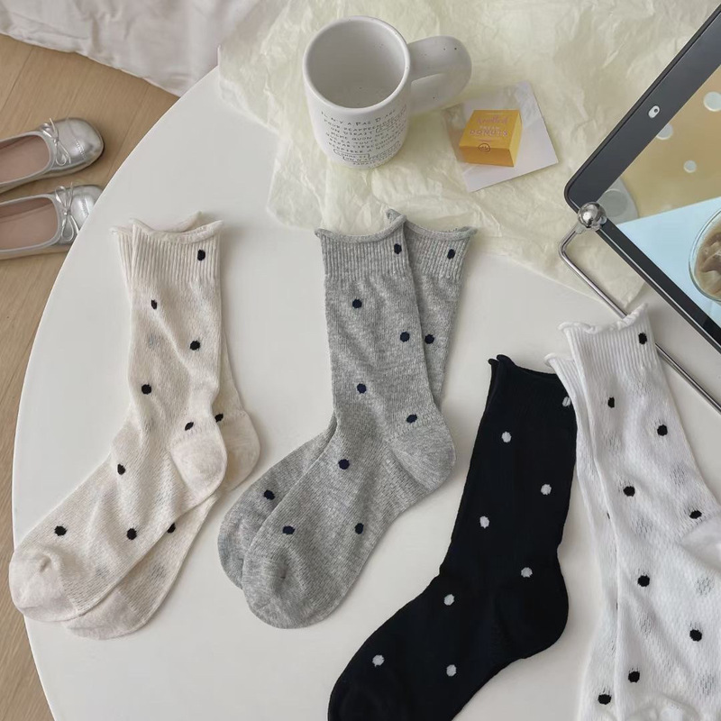 Summer New Mesh Thin Socks for Women Mid-Calf Mesh Polka Dot Curled Pile Socks Ins Trendy Breathable Japanese Style Women's Socks Summer New Mesh Thin Socks for Women Mid-Calf Mesh Polka Dot Curled Pile Socks Ins Trendy Breathable Japanese Style Women's Socks
