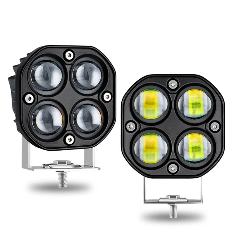跨境专供四叶草射灯黄白光透镜40W LED工作灯越野车灯外置前照灯