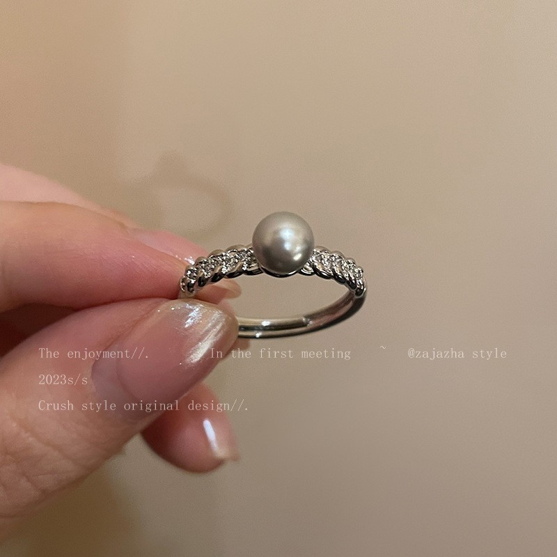 Anillo de circonita de perlas de viento ins, nicho femenino, sentido de alta gama, simple y ligero, anillo de novia de lujo, anillo de apertura de temperamento al por mayor