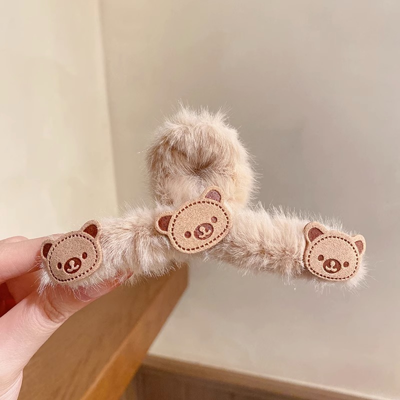 可爱毛绒小熊发量多抓夹女韩版百搭大号鲨鱼夹后脑勺盘发发夹头饰|undefined