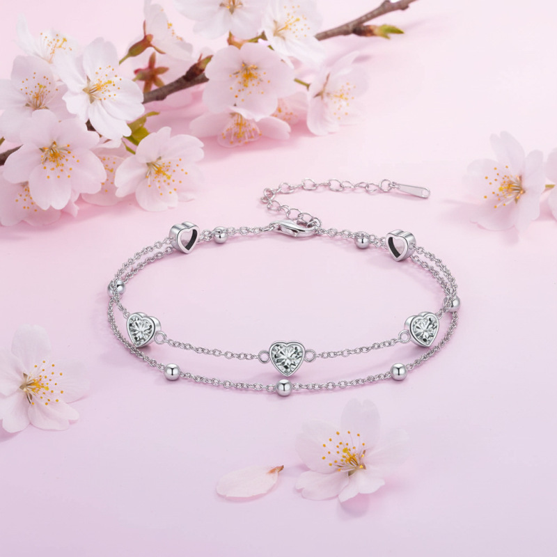 Cross-Border New Style Heart-Shaped Diamond-Studded Stackable Bracelet, Light Luxury Niche Resort Style Aquamarine Bracelet, a Gift for Girlfriend with a High-End Feel