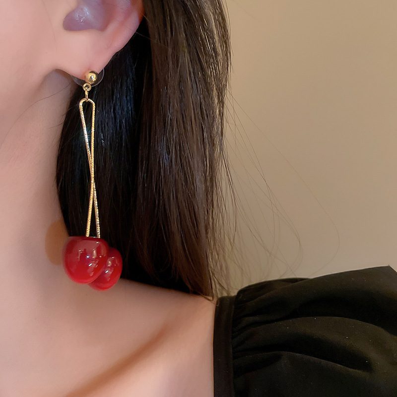Drop Earrings Classification 1 Pair Exaggerated Sweet Cherry Plating Arylic Alloy Drop Earrings