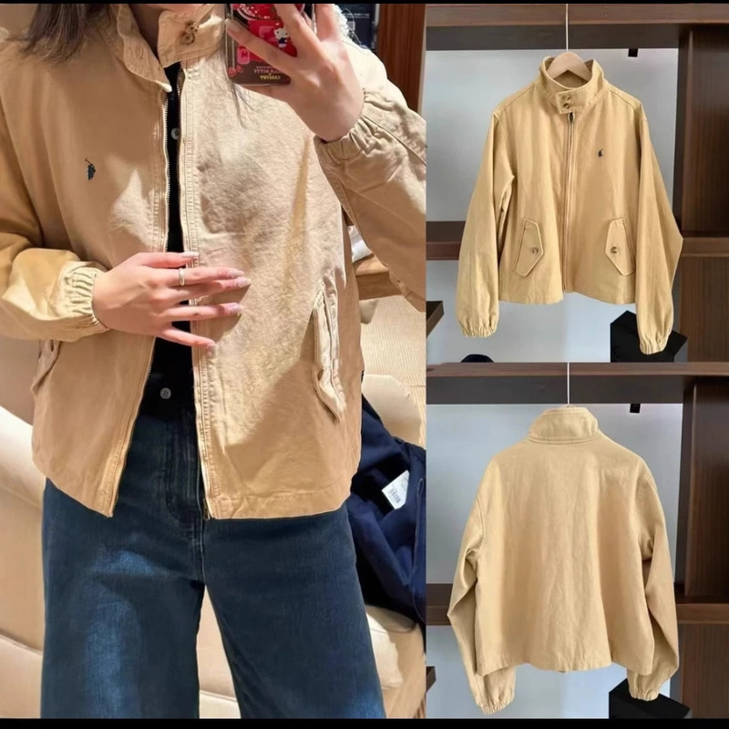 In-Stock 2025 Spring and Autumn Lava Pony Embroidery Retro Stand Collar Double Button Casual Jacket Versatile Unisex Style