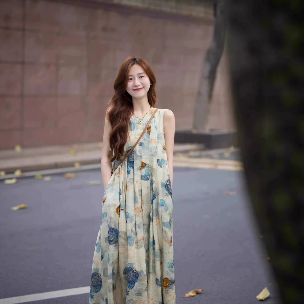 Чернила живопись жилет платье нишевые дизайнерские чувства 2025 весна/лето новый ретро литературный темперамент новый национальный стиль длинное платье