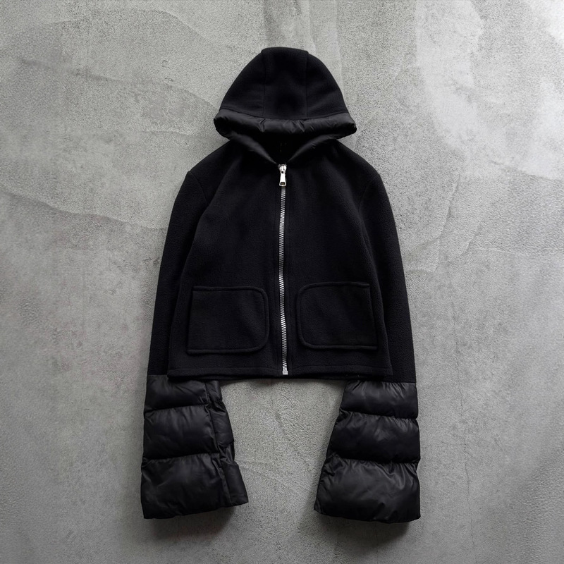 Autumn and Winter High Street Hip-Hop Solid Color Splicing Cotton Sleeve Gothic Hip-Hop Dark Polar Fleece Crop Sweatshirt Autumn and Winter High Street Hip-Hop Solid Color Splicing Cotton Sleeve Gothic Hip-Hop Dark Polar Fleece Crop Sweatshirt