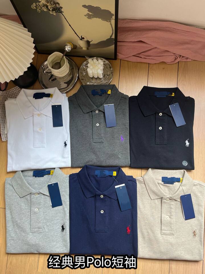 Áo polo nam tay ngắn cổ bẻ thêu logo ngựa nhỏ, chất cotton pique cao cấp — Màu trắng, Màu xanh tím than, Màu xám nhạt, Màu xám đậm