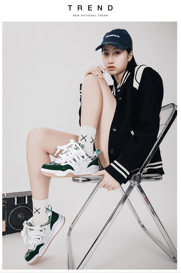Giày sneaker unisex cổ thấp đế dày phối màu, thân lưới thoáng khí, form rộng dễ mang — Trắng, đen chi tiết 5