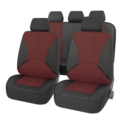 Universal seat cover: perforated car seat covers - black-mixed-with-burgundy-five-seater-9-piece-set