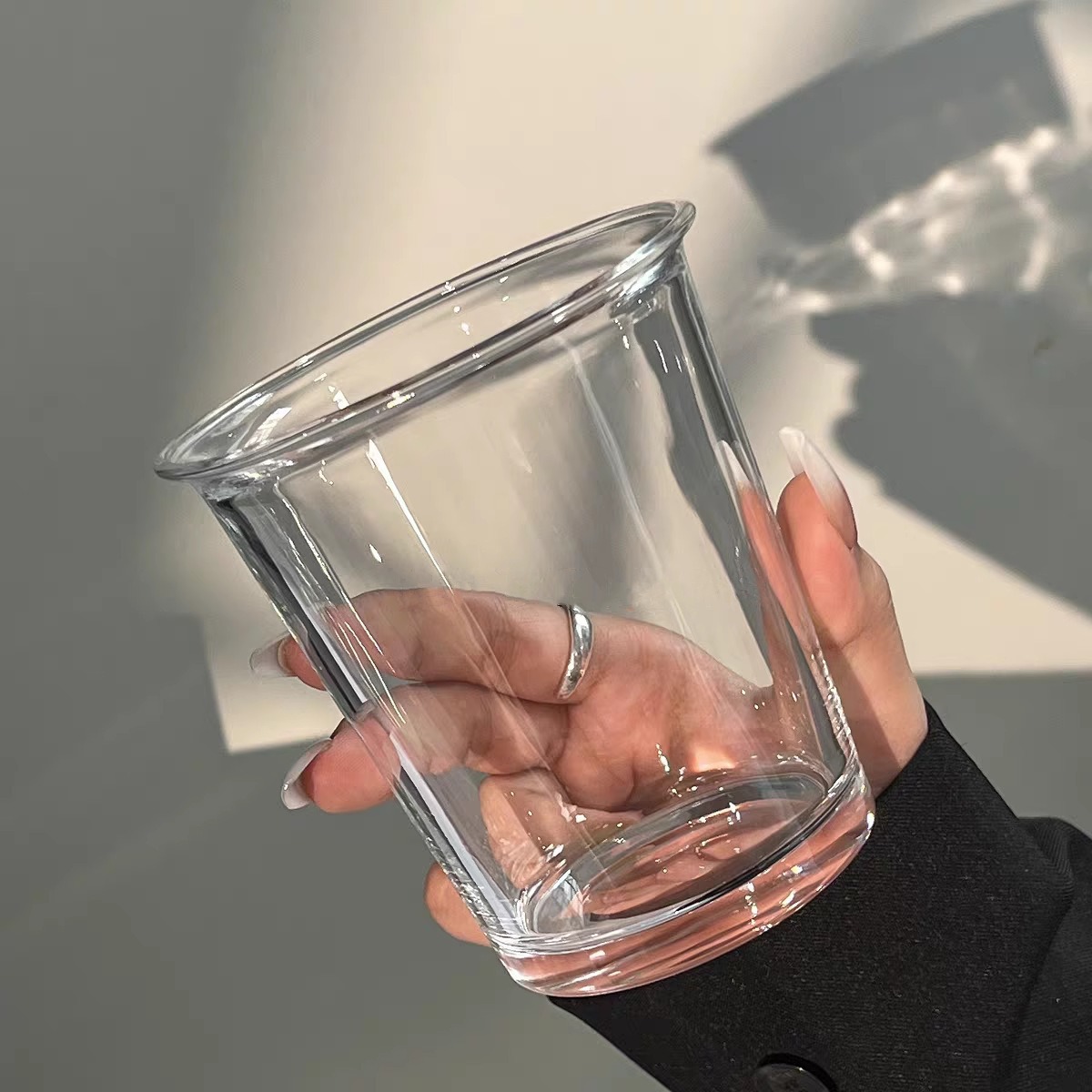 美式小清新透明玻璃咖啡杯气泡水耐热冷饮杯冷萃拿铁奶茶杯反口杯