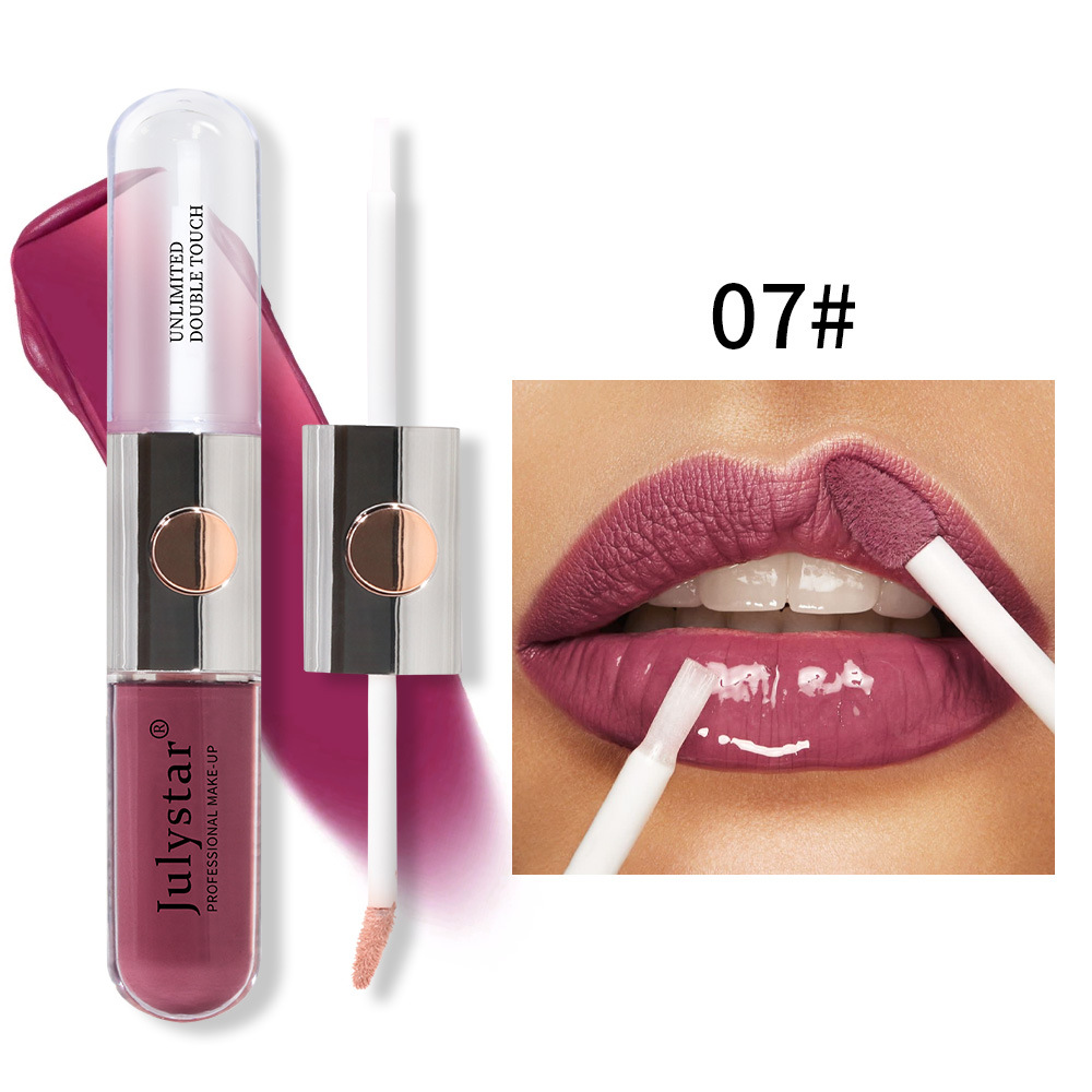 Julystar Beauty's double-head mirror lip gloss is easy to apply and does not fade or stick to a cup of water undefined