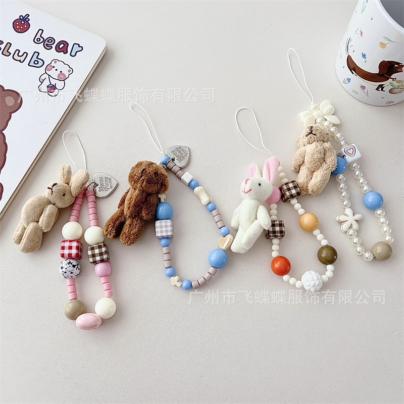Autumn and Winter plush rabbit contrast color beads ccd camera lanyard mobile phone shell accessories pendant Polaroid anti-lost hand rope