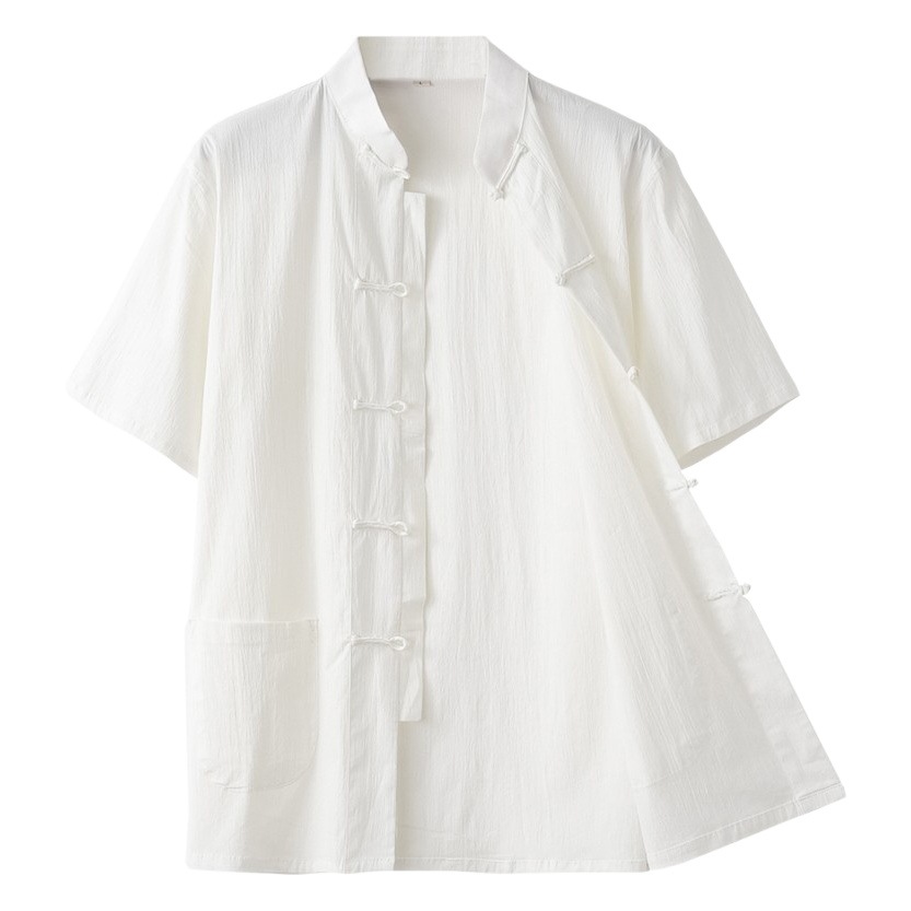 Tang suit men's summer fashion brand retro Chinese style thin cotton and linen elastic short sleeve top Chinese men's linen half sleeve