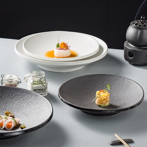 High-end Instagram-style large plate household vegetable plate deep ceramic creative tableware Western-style salad plate hotel plating