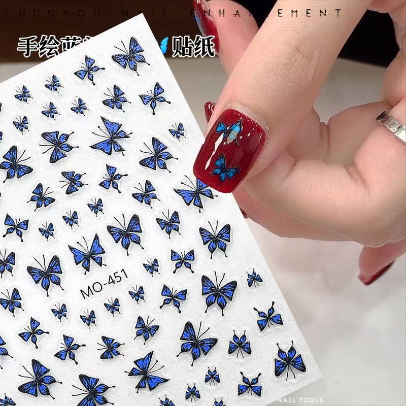 New Blue Flash Hand-painted Butterfly Decal Nail Patch Super Beautiful dark blue Butterfly Nail Art Sticker Nail Decoration