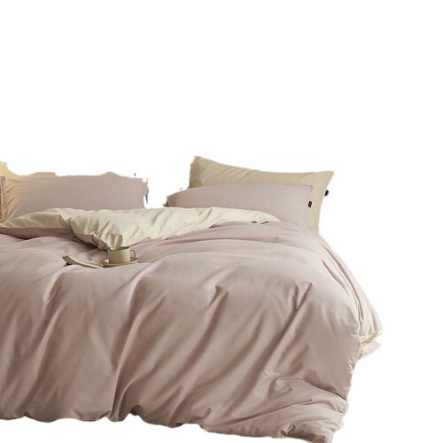 Class A solid color double spelled spring and autumn 100-count plain ceramic light brushed four-piece set long-staple cotton pure cotton quilt cover three