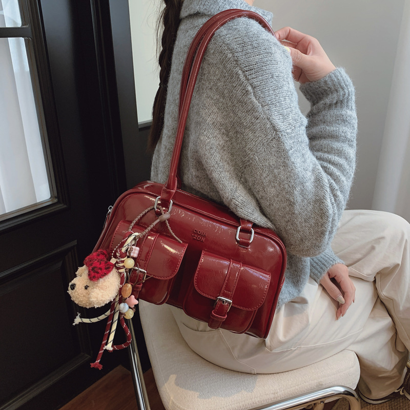 Korean Style Soft Leather Retro Bowling Bag For Women Winter 2025 New Arrival Luxury Shoulder Underarm Bag Commuter Handbag - Thumbnail 4