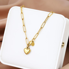 欧美新款不锈钢金色桃心吊坠项链女款锁骨链饰品批发跨进专供