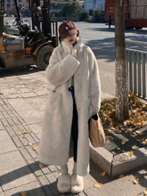 毛毛外套女冬中长款宽松显瘦皮毛一体貂绒皮草皮扣貂皮大衣潮