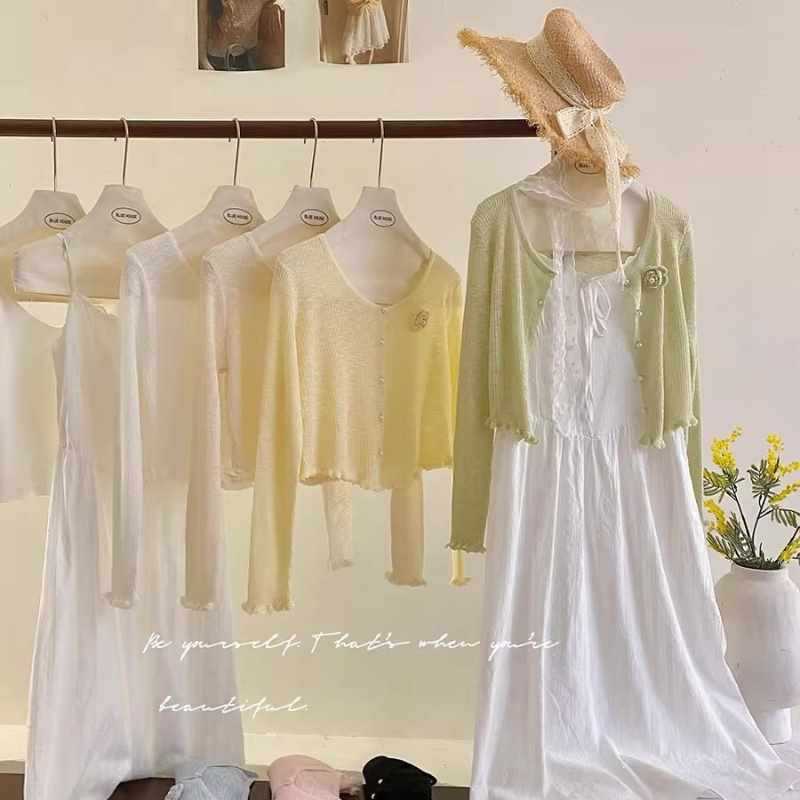 French-Style Rose Ice Silk Knit Sun-Protective Cardigan for Women, Thin New Chinese-Style Round-Neck Outerwear Shawl Jacket French-Style Rose Ice Silk Knit Sun-Protective Cardigan for Women, Thin New Chinese-Style Round-Neck Outerwear Shawl Jacket