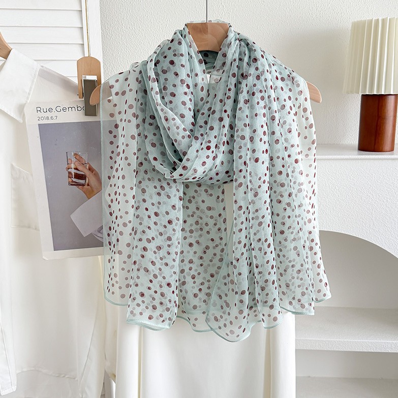 Silk Xingbaiqi 100% Mulberry Silk Scarf, Korean Style Light Luxury Polka Dot Chiffon Silk Scarf, Thin Summer Versatile Scarf