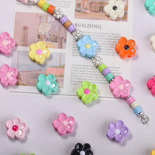17.5mm Painted Oil Dripping Small Red Flower Acrylic Through-Hole Loose Beads DIY Mobile Phone Chain Keychain Accessories Material