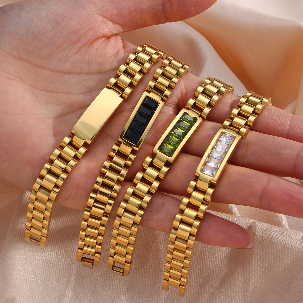 Retro Geometric Stainless Steel Stripe Zircon Bangle display picture 4