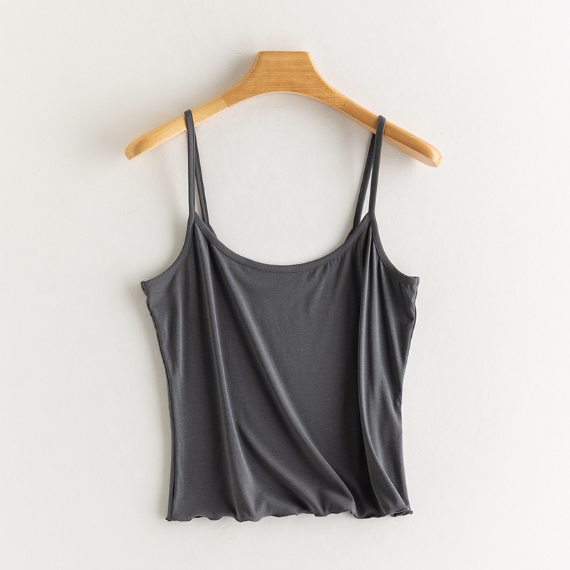 Silk Ruffle Simple Outerwear Camisole for Women Early Autumn Elastic Slim Fit Skin-Friendly Inner Base Beautiful Back