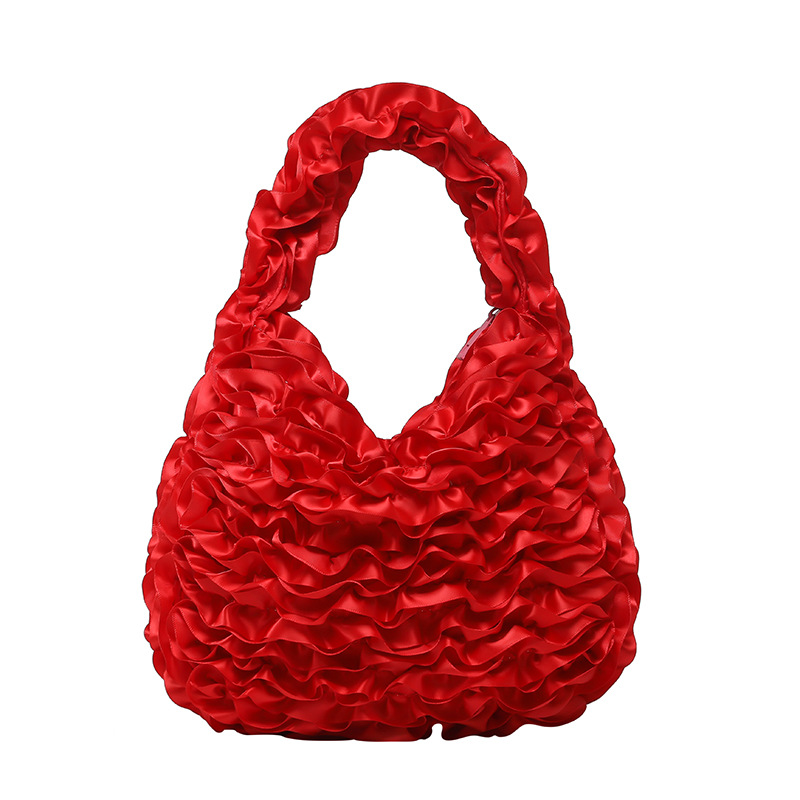 Bolsa de crema de diseño de nicho 2025 verano nuevo bolso femenino plisado pétalo bolso de moda de gran capacidad