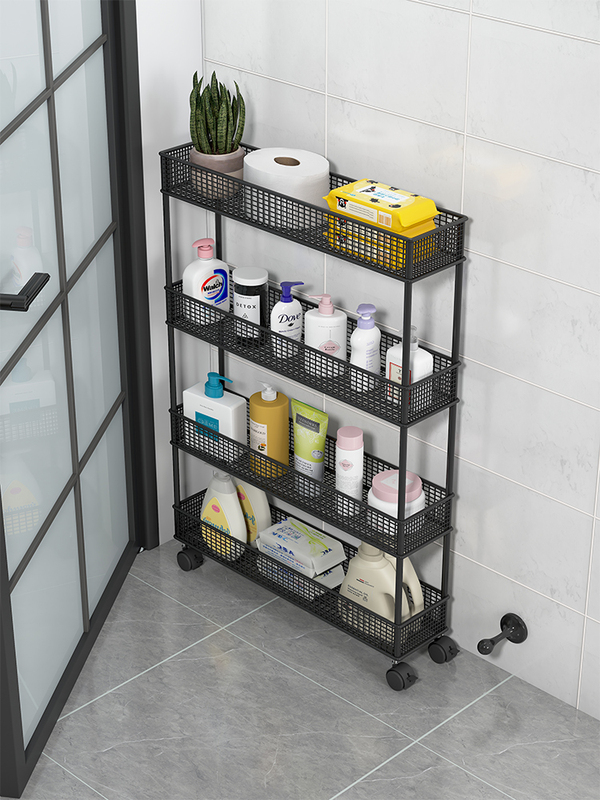 Narrow Storage Rack Behind Bathroom Door, Toilet Gap Floor Cart, Bathroom Gap Shelf, Doorway Storage Artifact