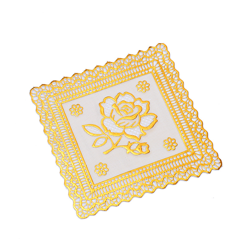 Transfronterizo europeo cuadrado estampado de oro PVC cojín antideslizante aislamiento térmico cojín de comedor cuadrado cojín de decoración de mesa de comedor occidental