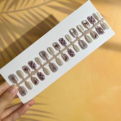 30片手工穿戴甲咖色格子新款可拆卸成品甲片