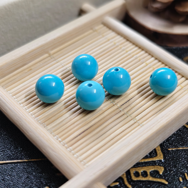 Turquoise Beads Single Bead Loose Bead Bracelet Accessories Spacer High Porcelain Blue Round Beads with Bead Bracelet Braided Rope DIY Jewelry