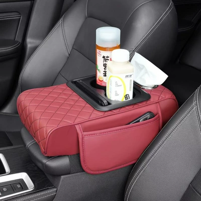 Universal Heightening Pad, Armrest box pad - quilted-embroidery-four-in-one-burgundy-red