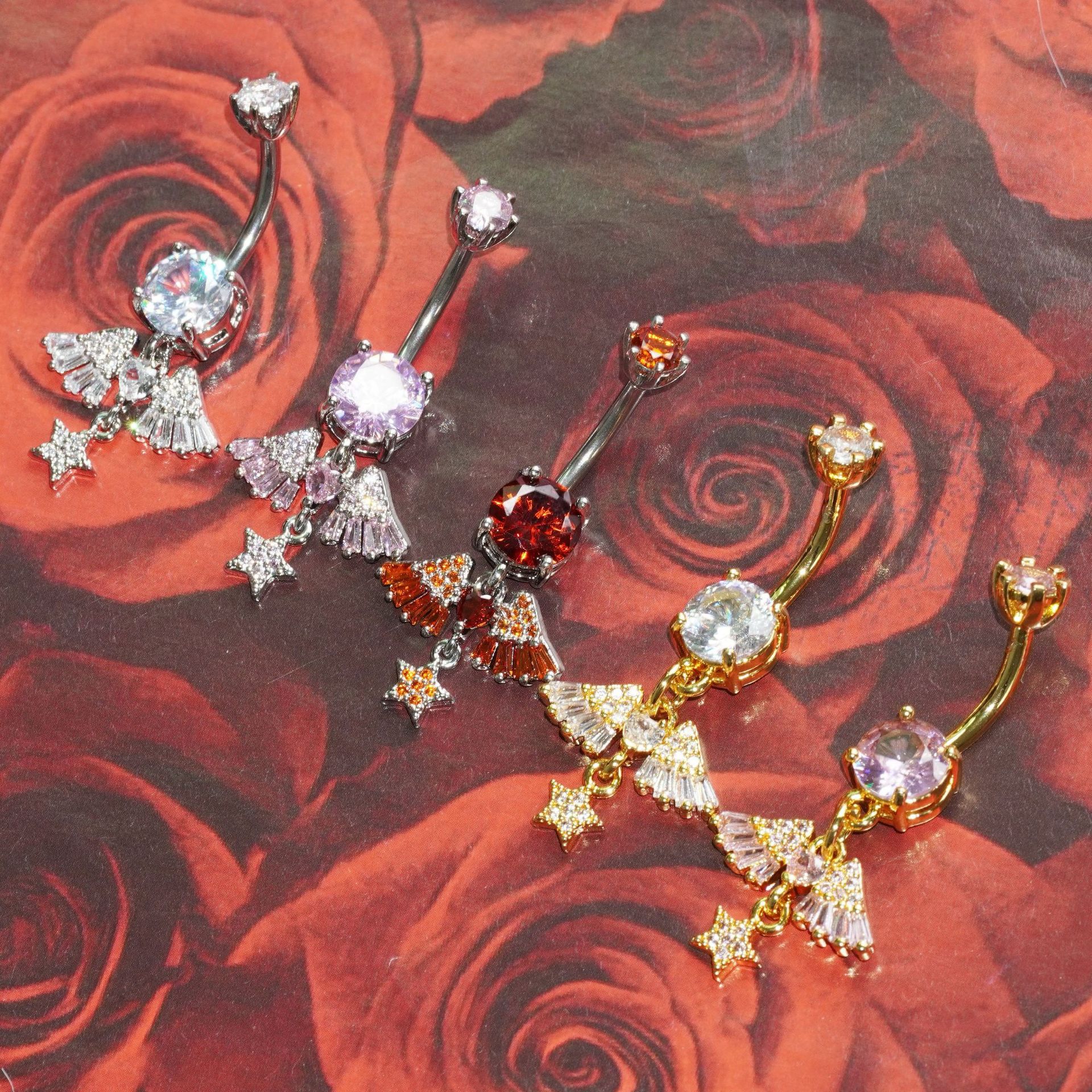Piercing nombril ailes d'ange en zircon avec incrustation cuivre_voghion.com
