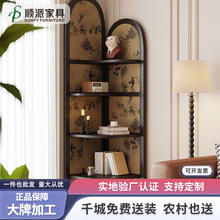 客厅书架复古落地置物架转角三角柜多层展示架中古风墙角收纳边柜
