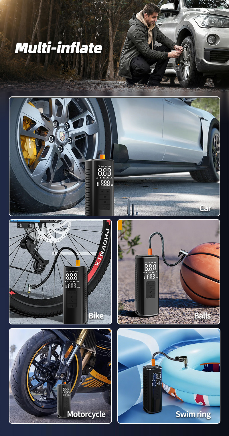 Cross-border wireless smart car air pump with power bank, large-capacity multifunctional inflator with automatic stop